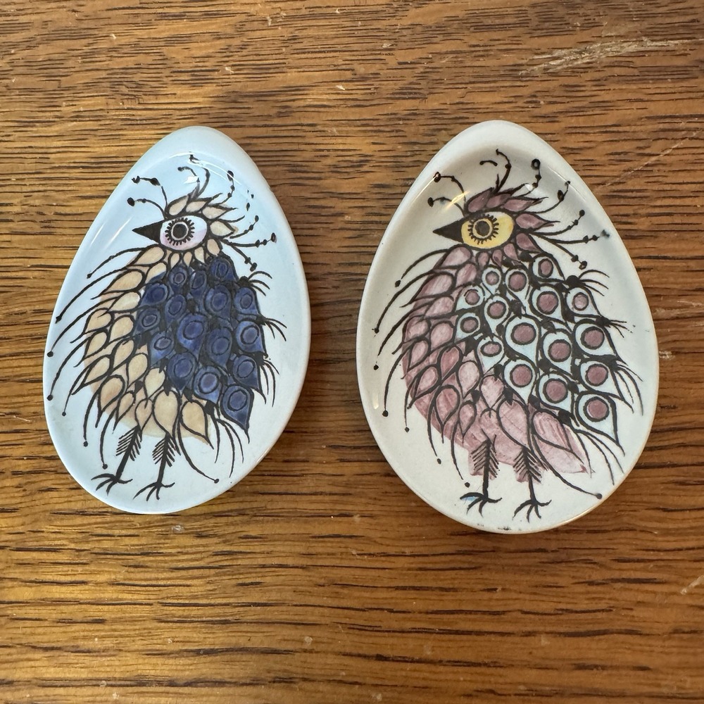 Royal Copenhagen Tenera Crazy Bird Pin Dish Set Of 2 Beth Breyen Denmark 1960s